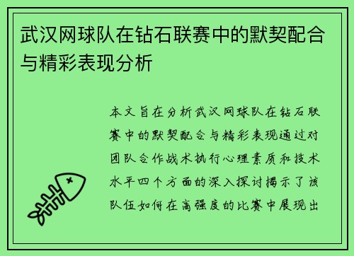 武汉网球队在钻石联赛中的默契配合与精彩表现分析
